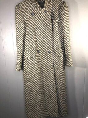 Vintage 70s Jill Jr Neiman Marcus USA Wool Tweed Trench Coat Long Oatmeal sz 38